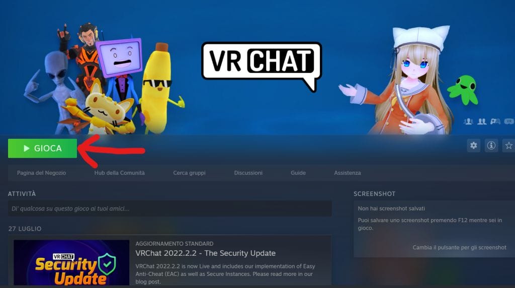 Come entrare nel metaverso VRChat: Schermata steam iniziale Futuria Metaverse